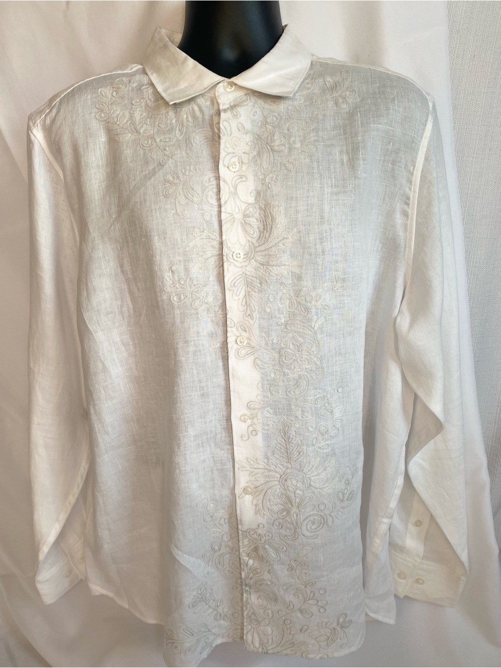 NWT $155 Tommy Bahama Men XL Sea Glass White 100% Linen LS Button Up Woven Beach